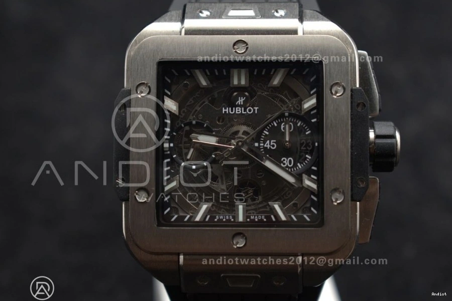 Strap 1:1 Edition Black Best Rubber Unico BBF Titanium on Bang 42mm Square A1280 Skeleton Dial 1120